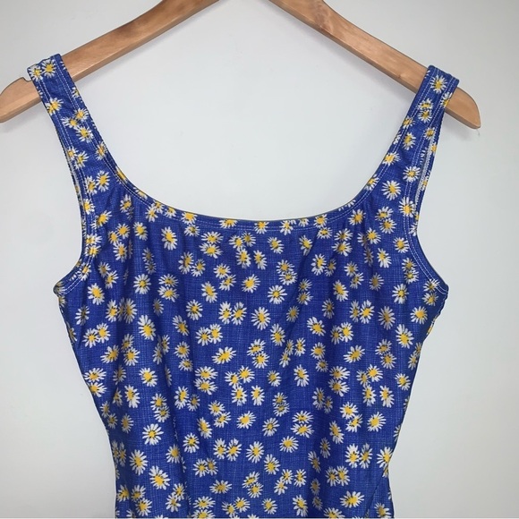 Vintage Basic Editions One-Piece Swimsuit Size Medium Floral Daisies Blue Pin-Up - Picture 8 of 8